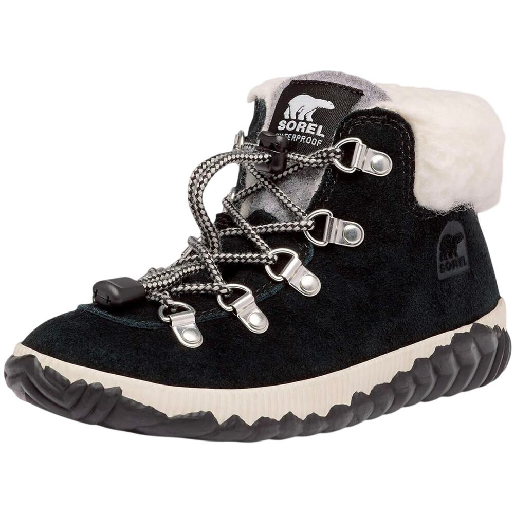 Sorel Kids Out 'N About Conquest Waterproof Boots with‎ Faux Fur Trim Black SZ 1